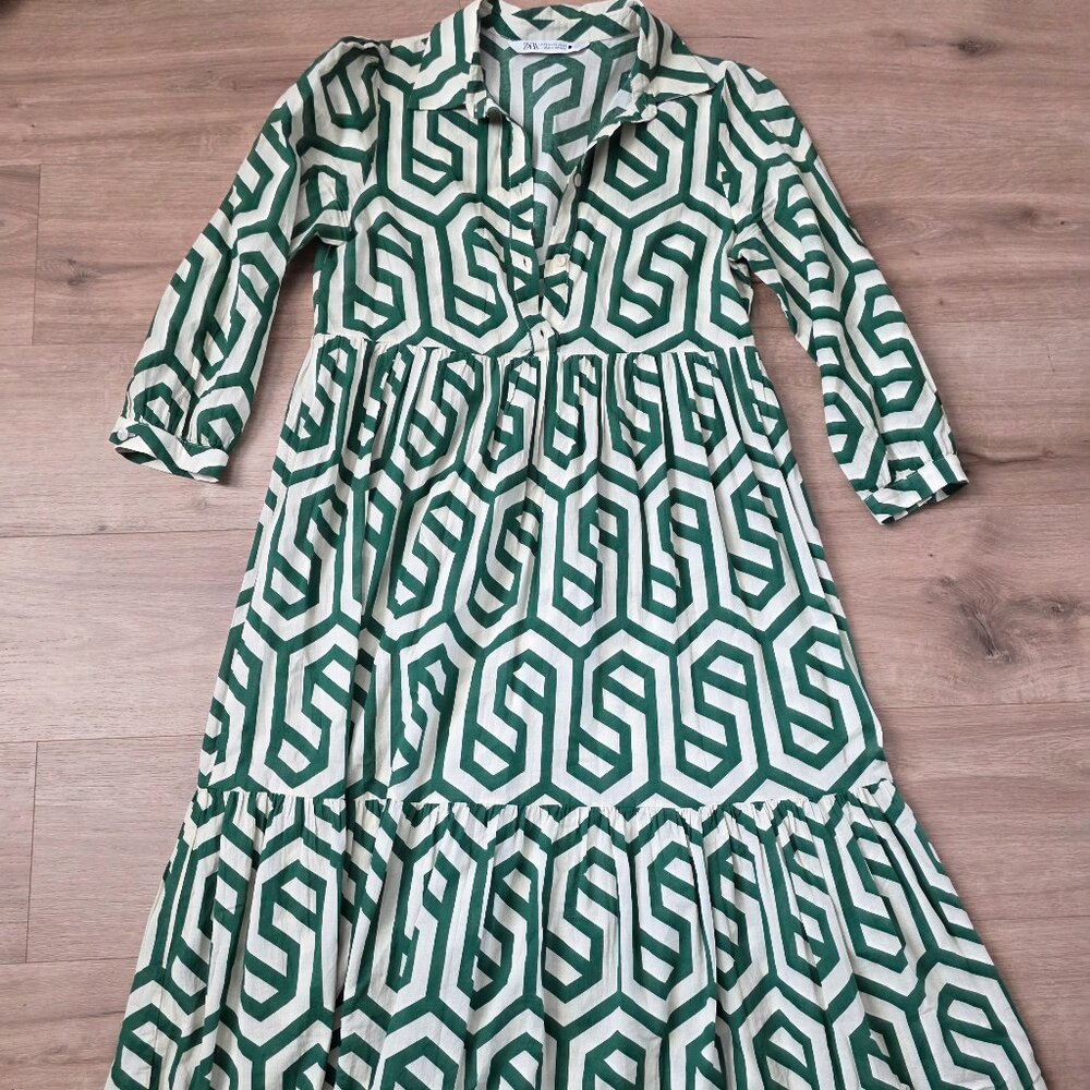 Zara Maxi green print dress size XS
